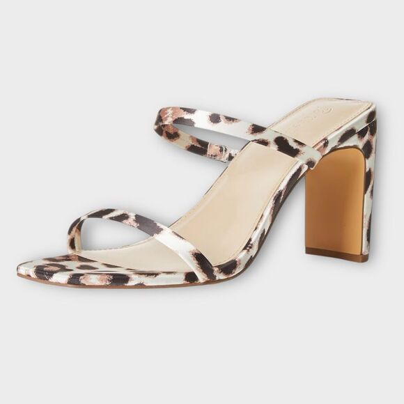 The Drop Women's Leopard Avery Square Toe Two Strap High Heeled Sandal Sz 8.5 - Picture 3 of 7